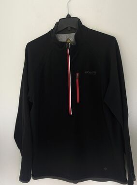 Columbia Men's Titanium Omni Heat Fleece 1/2 Zip Pullover Size L Black Red EUC